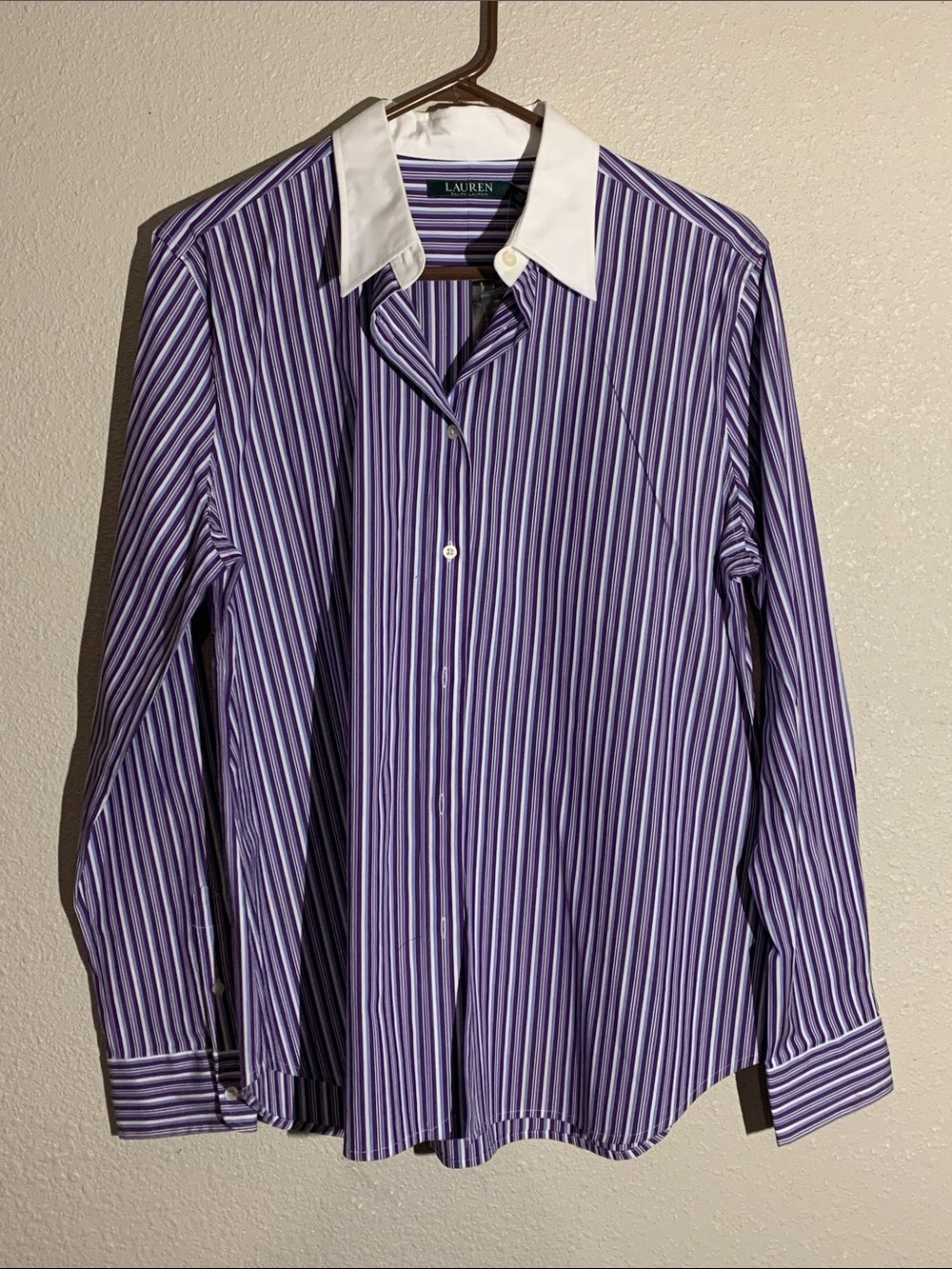 Lauren Ralph Lauren Purple Stripe Dress Shirt with White Contrast Collar